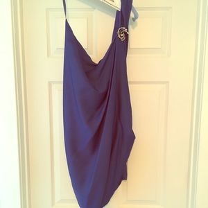 Royal blue one shoulder mini dress with brooche
